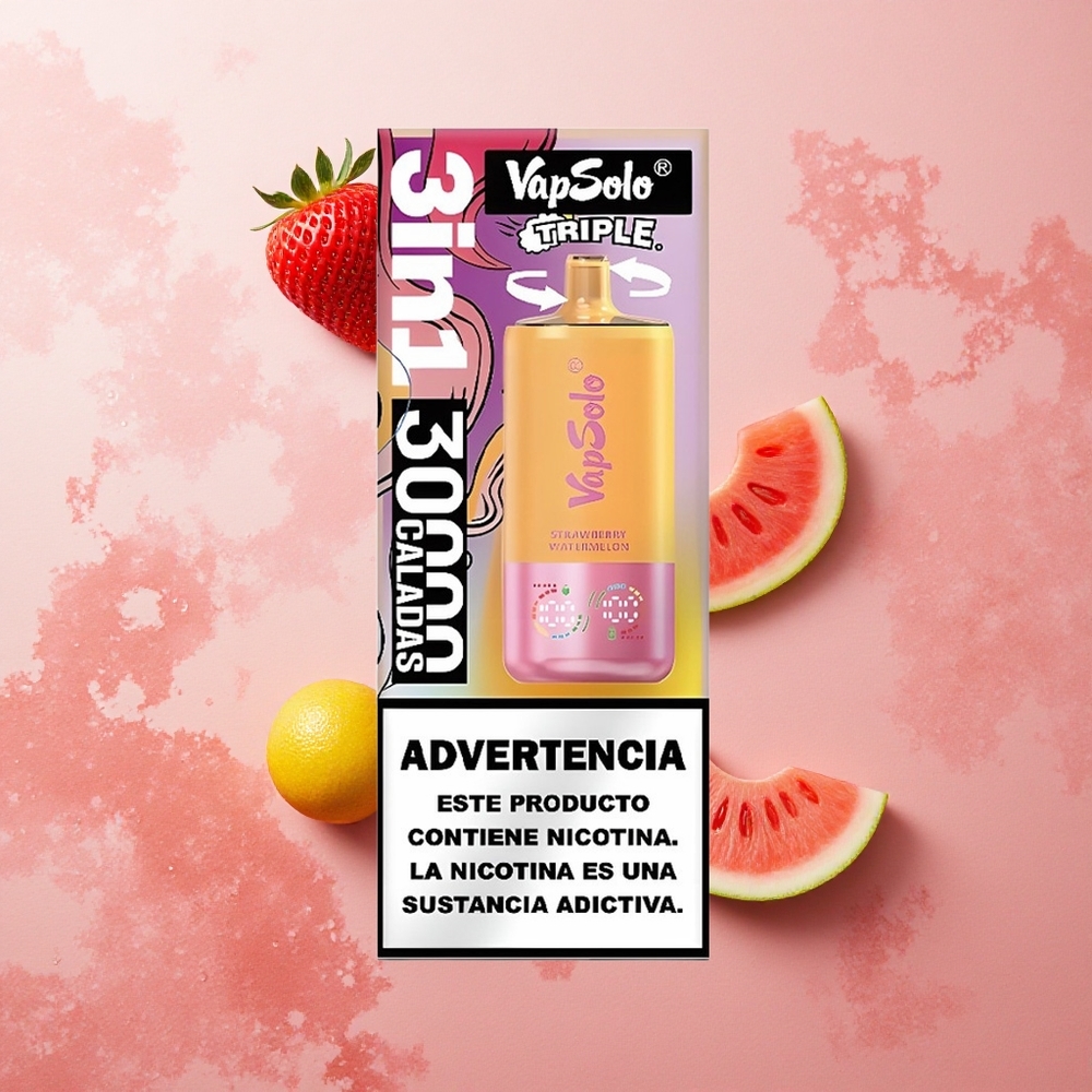 Vapsolo Triple 30000 Puffs Strawberry Watermelon Lemon Peach Type-C