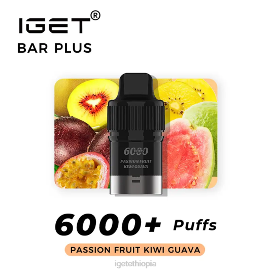 Nicotine Free IGET Shop Bar Plus Pod 6000 Puffs B2066383 Passion Fruit Kiwi Guava